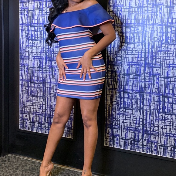 "Bella" multi stripe cold shoulder dress - Picture 4 of 4